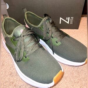 Zella Olive Green Sneakers with Pink Accent